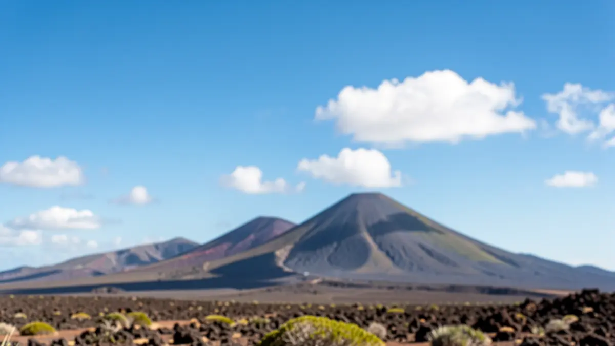 Cielo despejado con algunas nubes sobre Yaiza, Lanzarote.