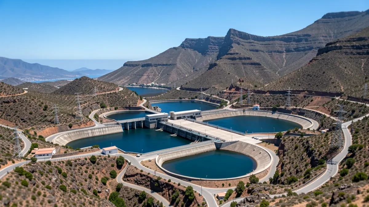 Aerial view of the Chira-Soria hydroelectric pumping plant in Gran Canaria.