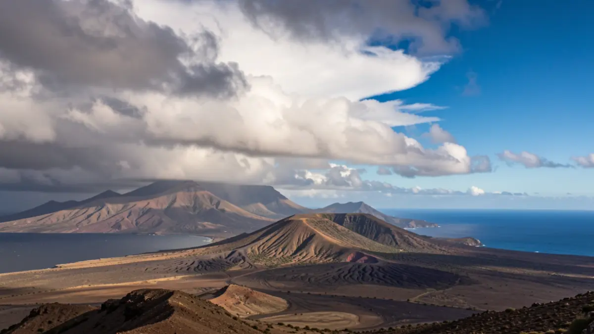 Generic image of the sky and volcanic landscape of the Canary Islands with clouds.