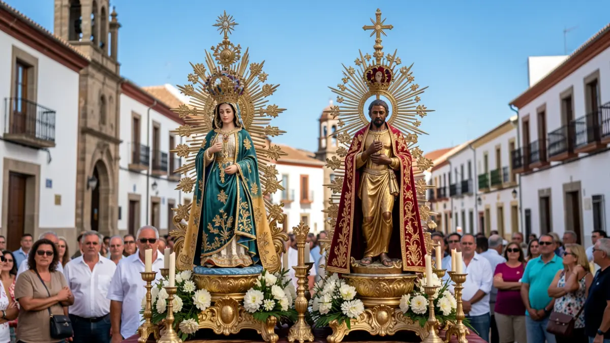 Imagen genérica de una procesión religiosa en Canarias con las imágenes del Santo Cristo de Telde y la Virgen del Pino.