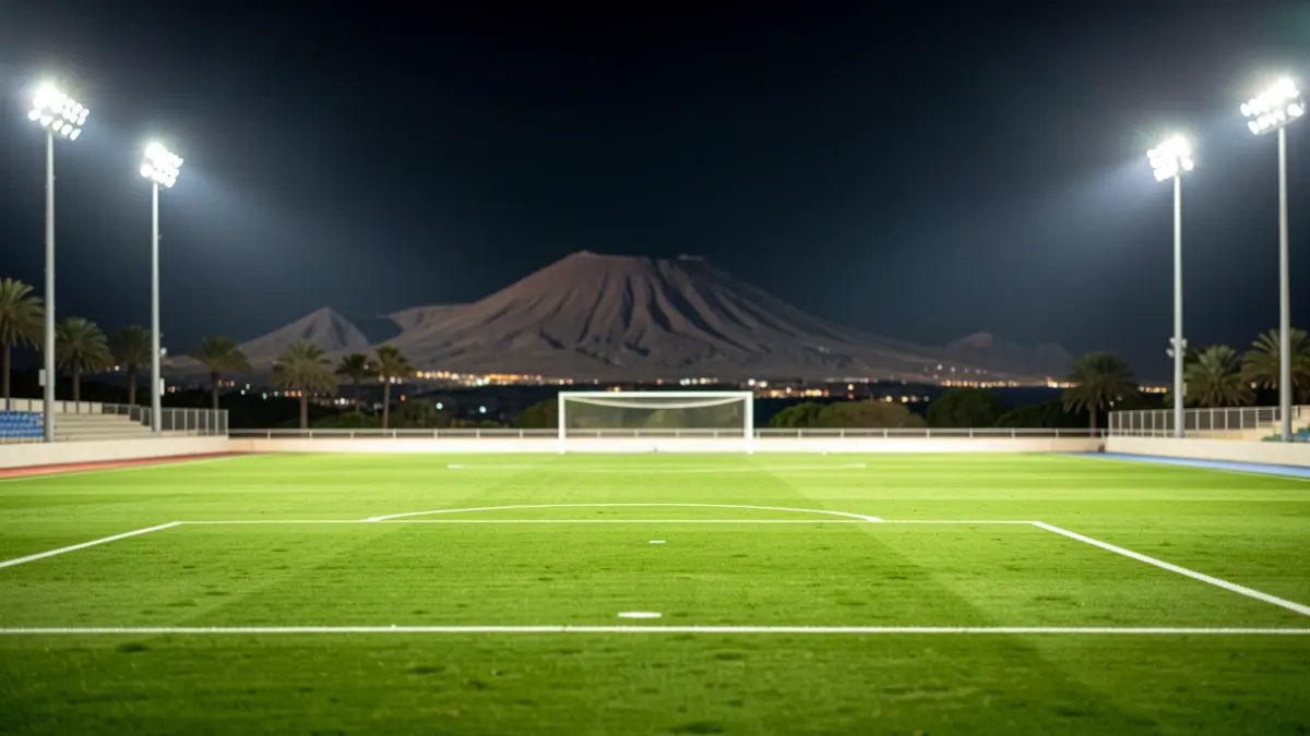 Imagen genérica de un campo de fútbol en Canarias con luces de estadio.