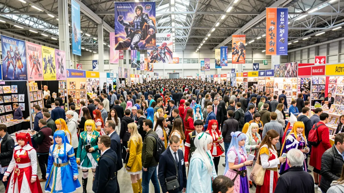 Imagen genérica de una feria de manga con multitud de asistentes y puestos.
