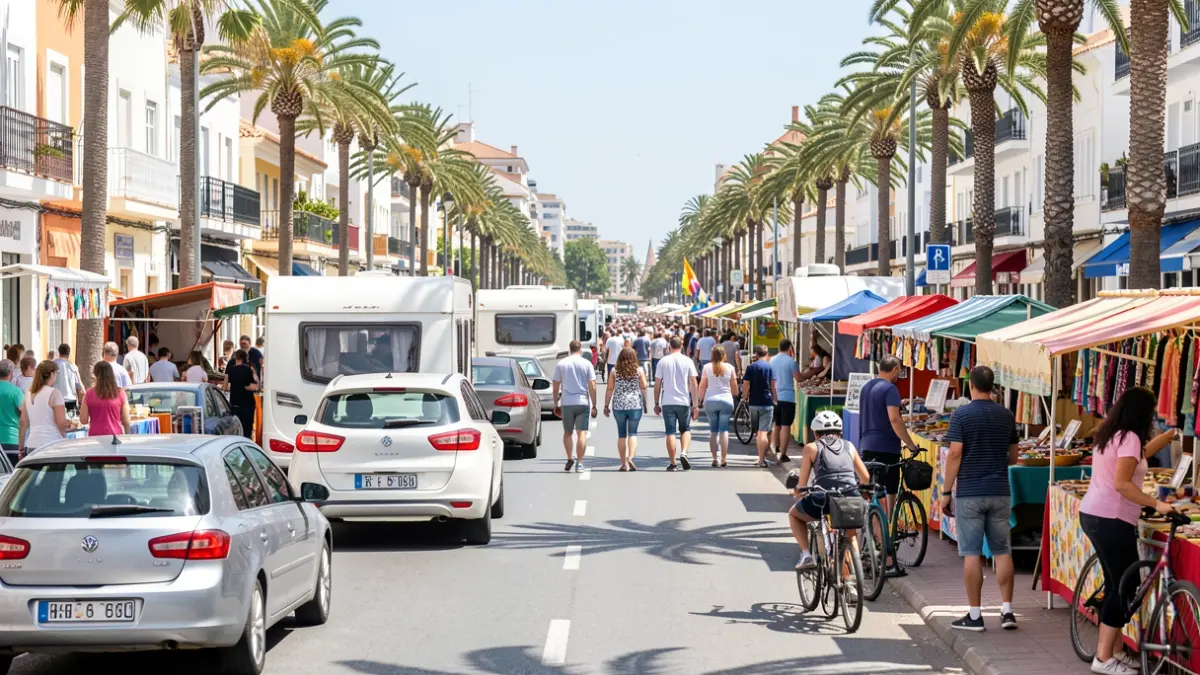 Generic image of the ExpoMóvil fair on Avenida de Canarias, Gran Canaria, featuring vehicles and attendees.