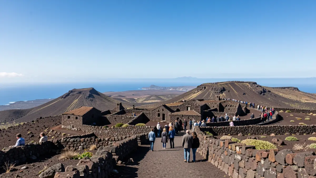 Imagen genérica de un paisaje volcánico de Canarias con arquitectura tradicional.