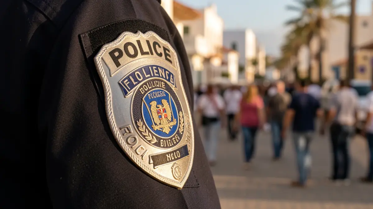 Image of a Civil Guard badge with an urban background.