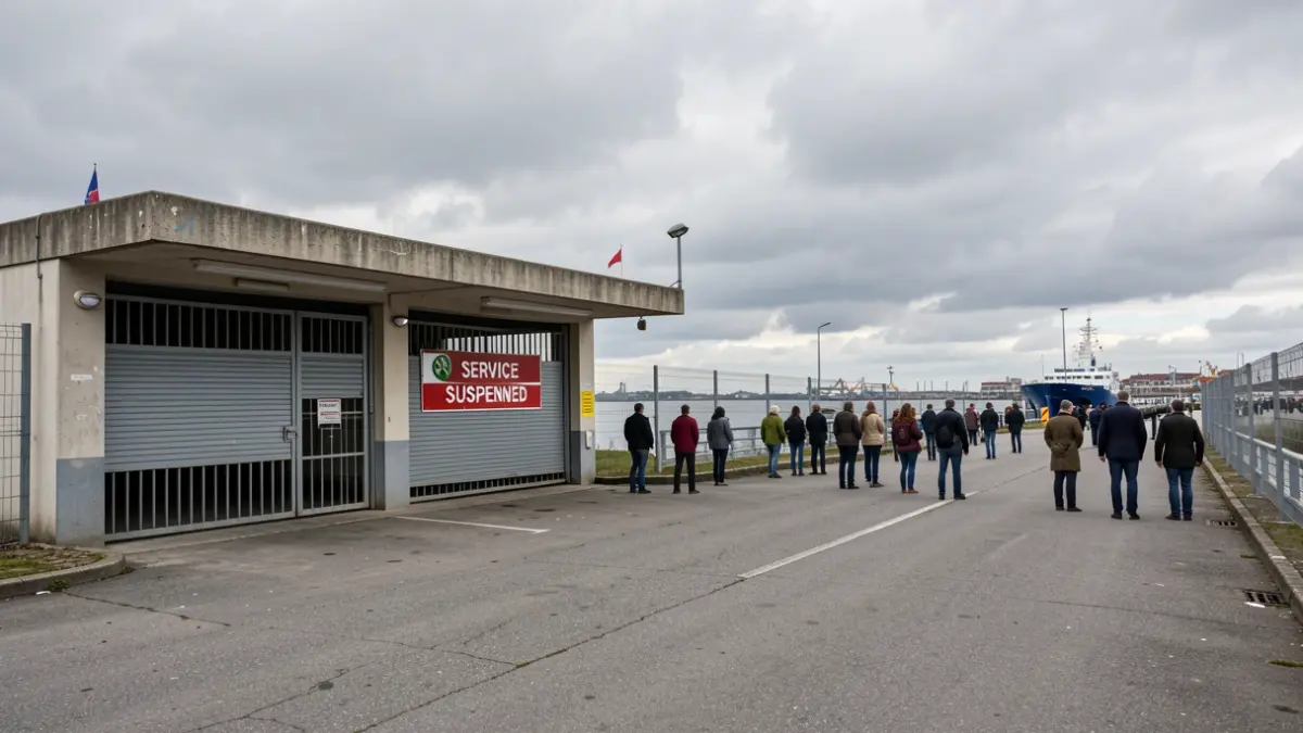 Generic image of a closed ferry terminal, symbolizing lack of connection.