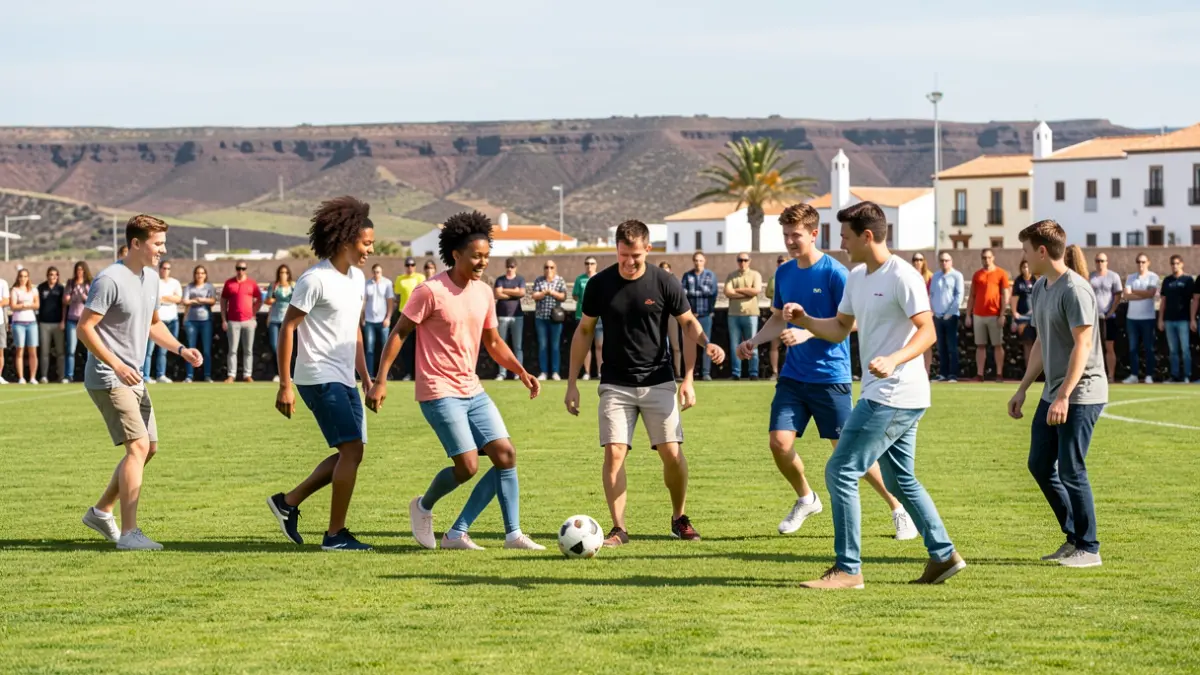 Imagen de jóvenes jugando al fútbol en Gran Canaria como parte de un proyecto de inclusión social.
