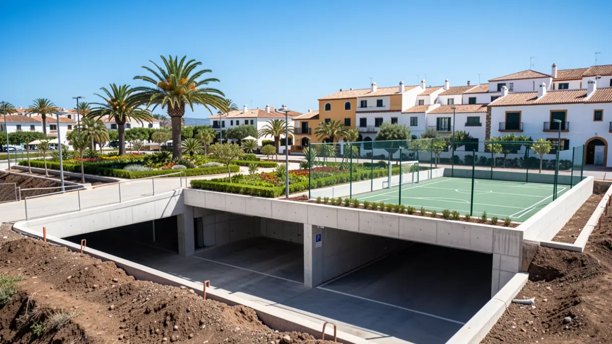 Image of the construction of the new parking building and public space in Gáldar.