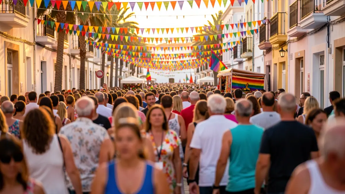 Generic image of a pride festival atmosphere in the Canary Islands with people and decorations.