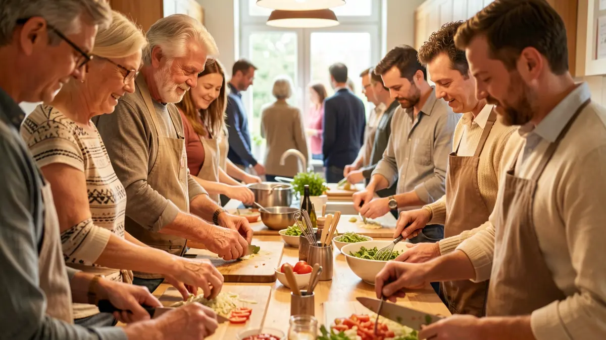 Imagen genérica de personas de distintas edades cocinando juntas en una cocina.