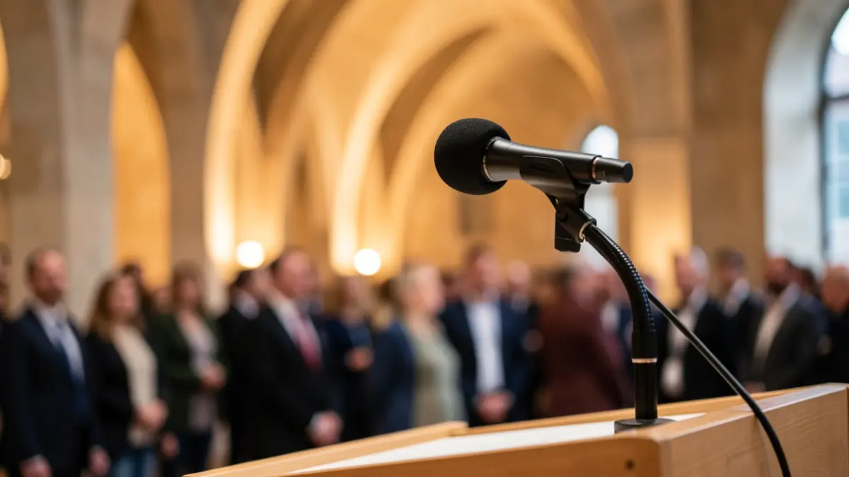 Generic image of a microphone on a podium.