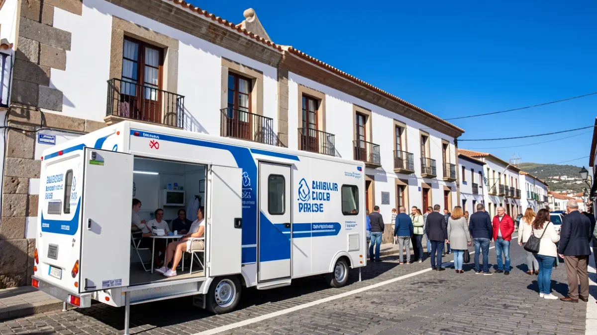 Mobile blood donation unit next to the Moya Town Hall.