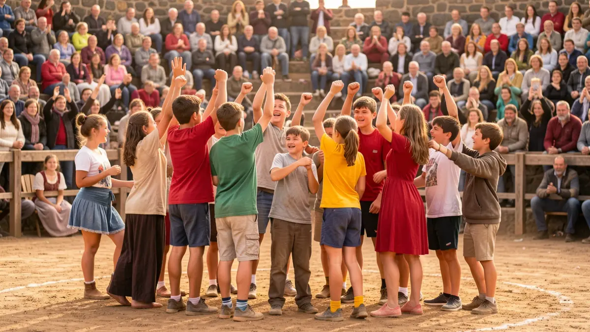 Generic image of young athletes celebrating a victory in a sports event.