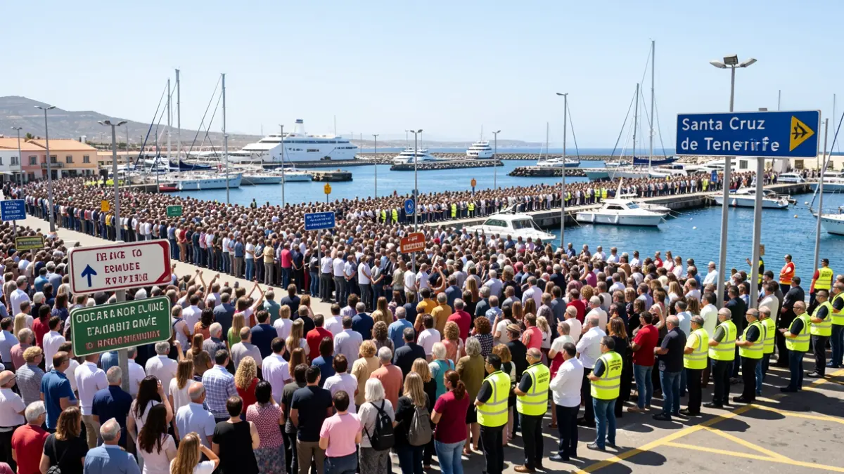 Imagen genérica de una multitud reunida en el puerto de Santa Cruz de Tenerife para una ceremonia religiosa.