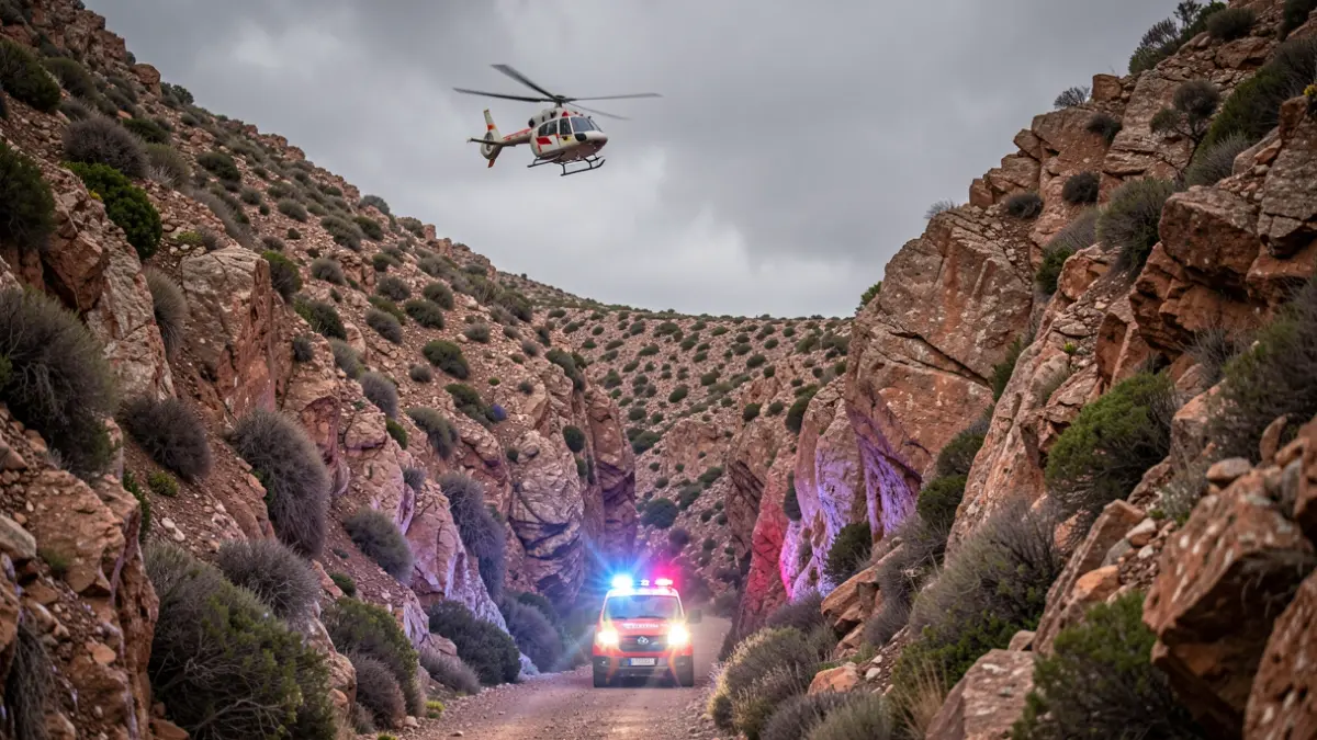 Generic image of a ravine in Gran Canaria with a rescue helicopter.