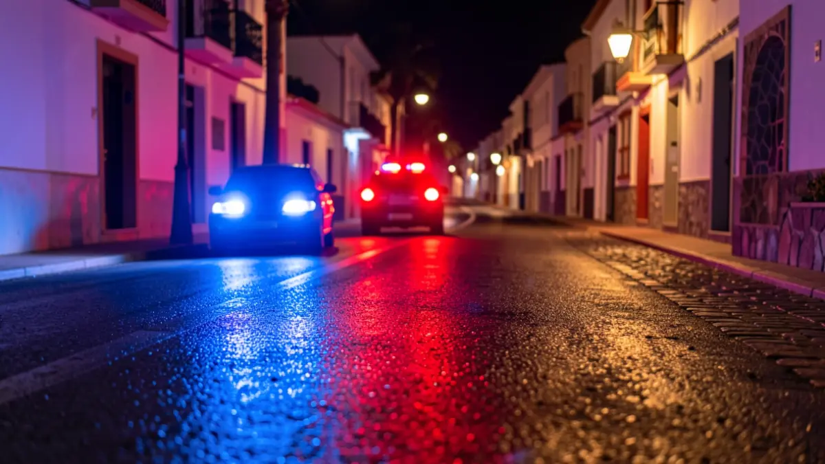Generic image of police emergency lights reflecting on wet asphalt at night.