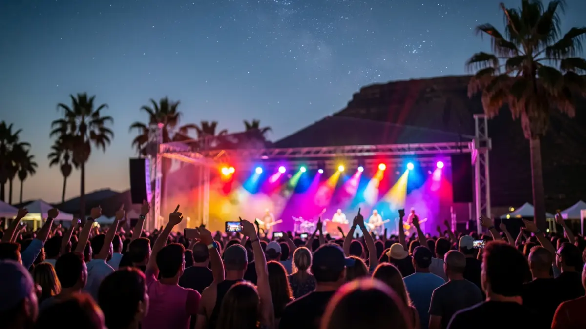 Imagen genérica de un festival de música al aire libre en Canarias al atardecer.