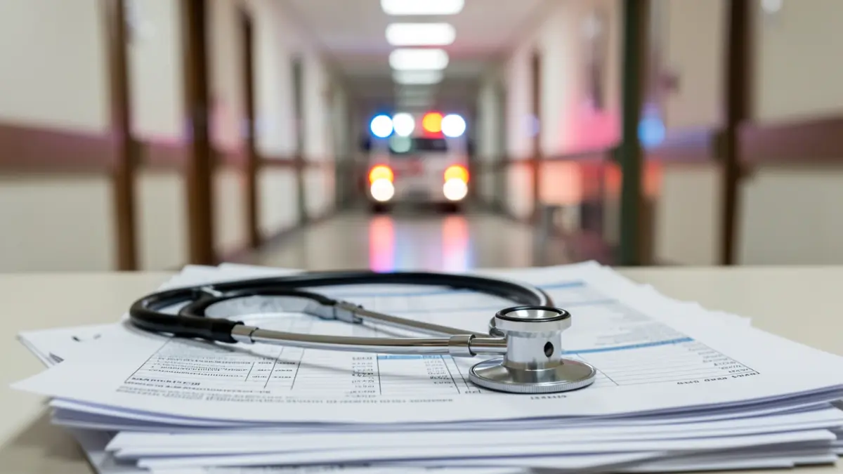 Imagen genérica de un estetoscopio sobre informes médicos en un hospital.