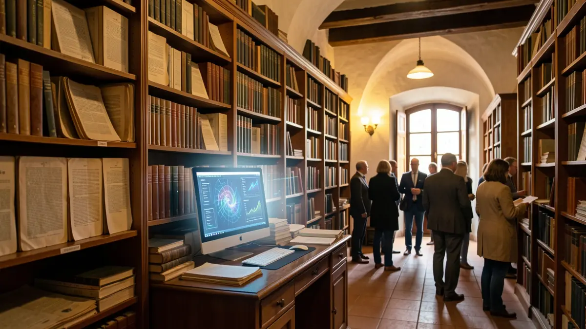 Generic image of a historical archive with artificial intelligence elements.