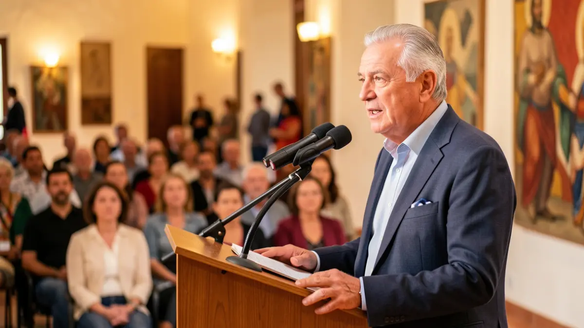 Generic image of a journalist speaking at a cultural event.
