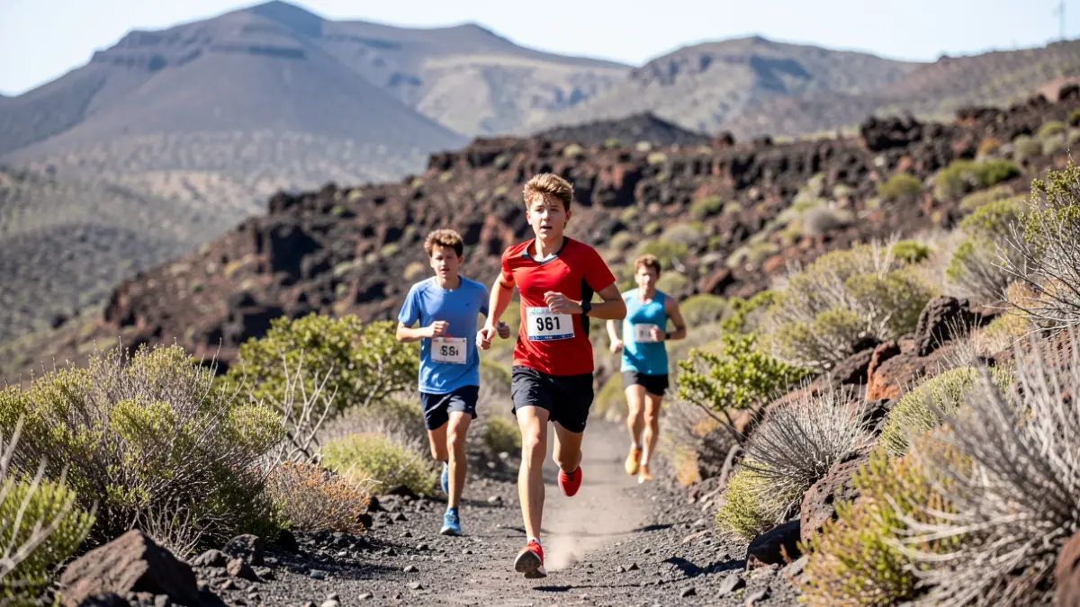 Young runners in a mountain race in Gran Canaria.