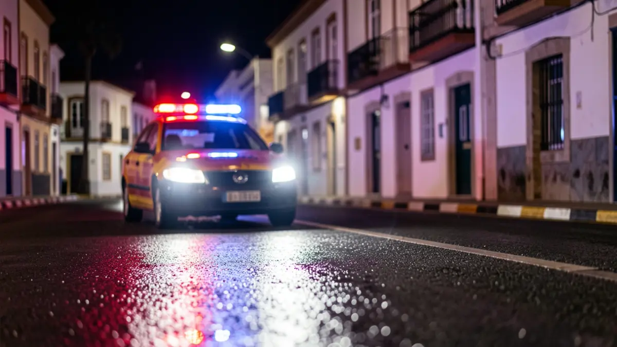 Generic image of emergency lights on a wet street at night.