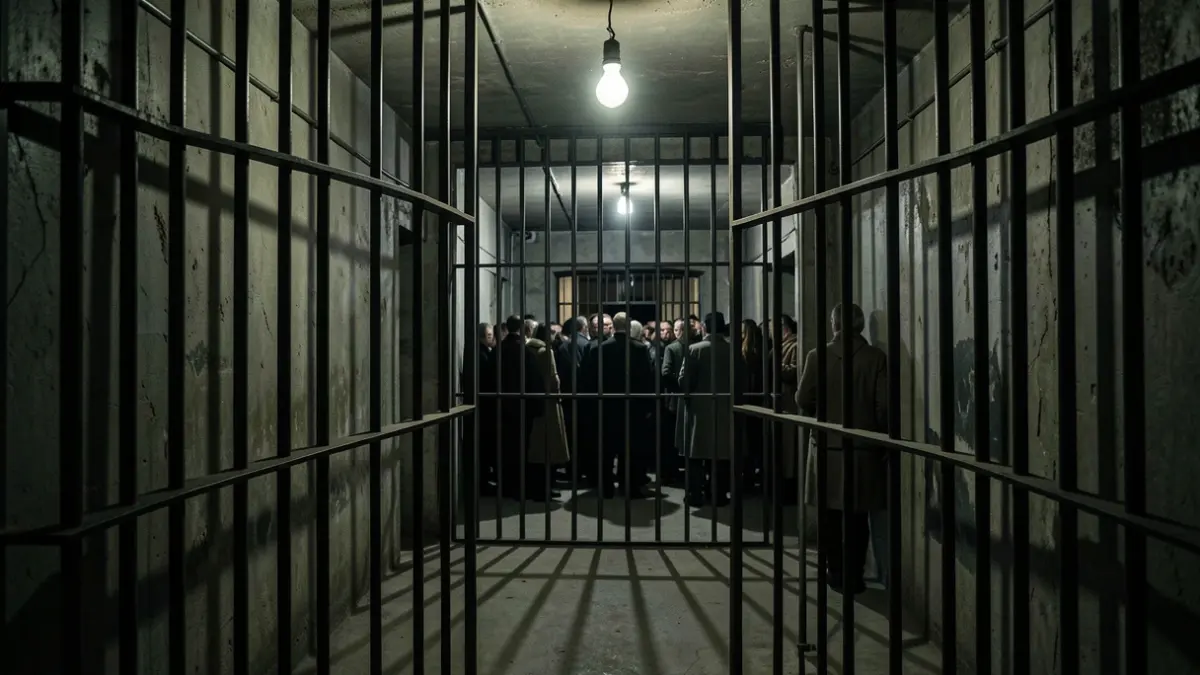 Imagen genérica de un interior de celda de prisión con barrotes y poca luz.