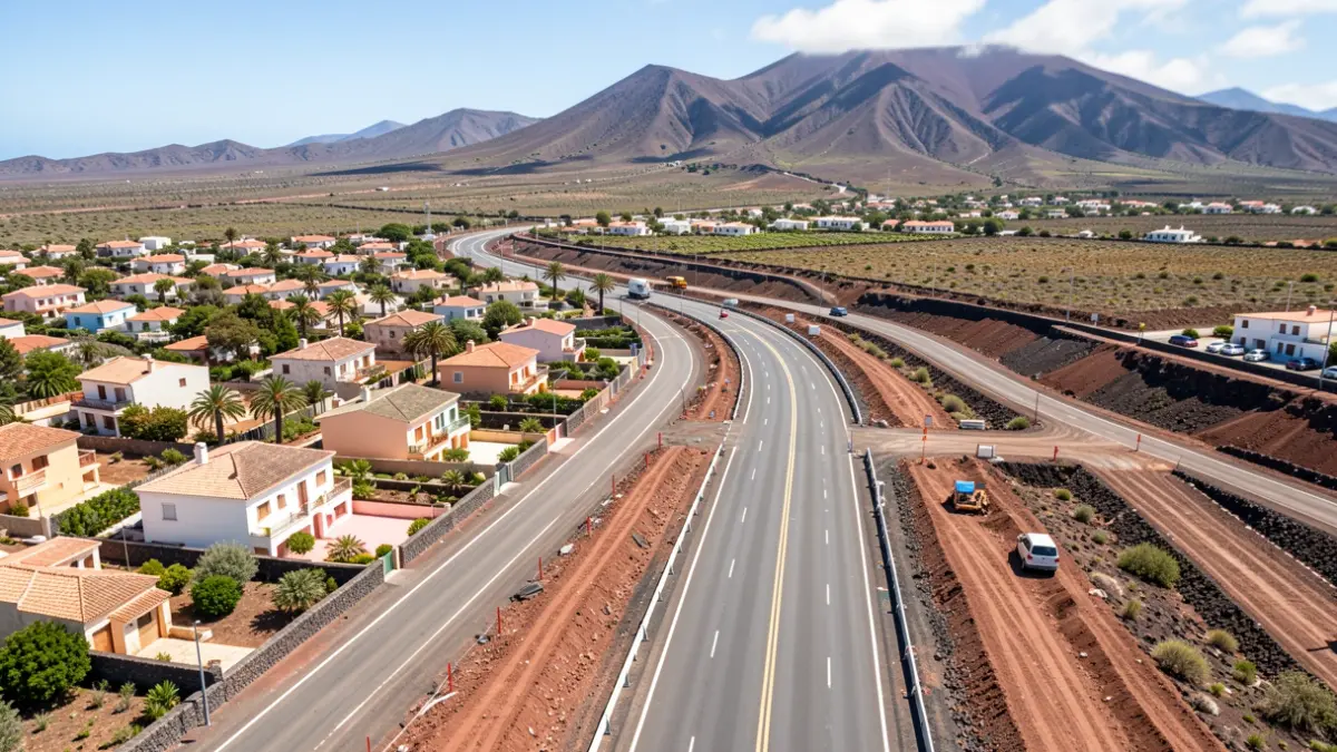 Imagen aérea de obras de ampliación de una avenida en Ingenio, Gran Canaria.