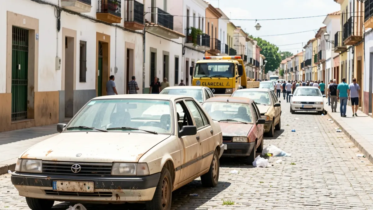 Image of several abandoned cars being removed from the public road in El Carrizal, Ingenio.