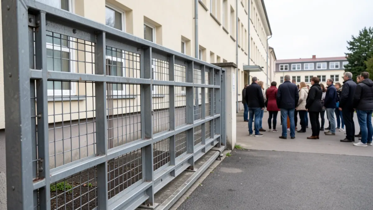 Image of an anti-flood gate installed at the entrance of a school.