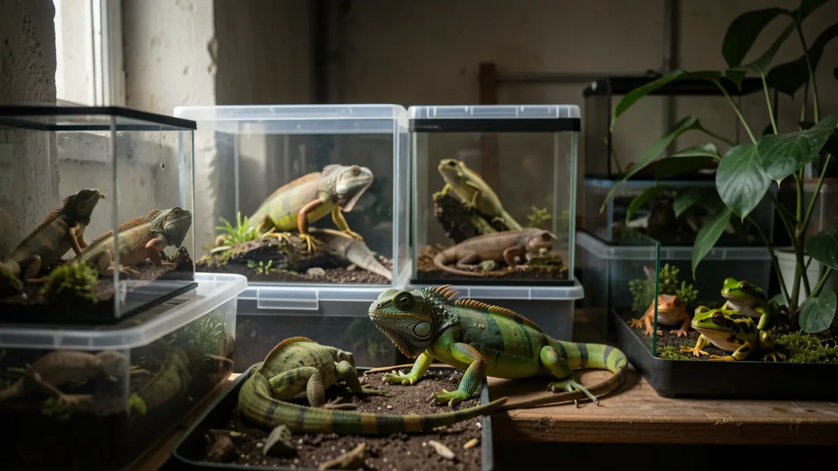 Imagen de iguanas, camaleones y ranas tropicales intervenidos en una vivienda de Santa Brígida.