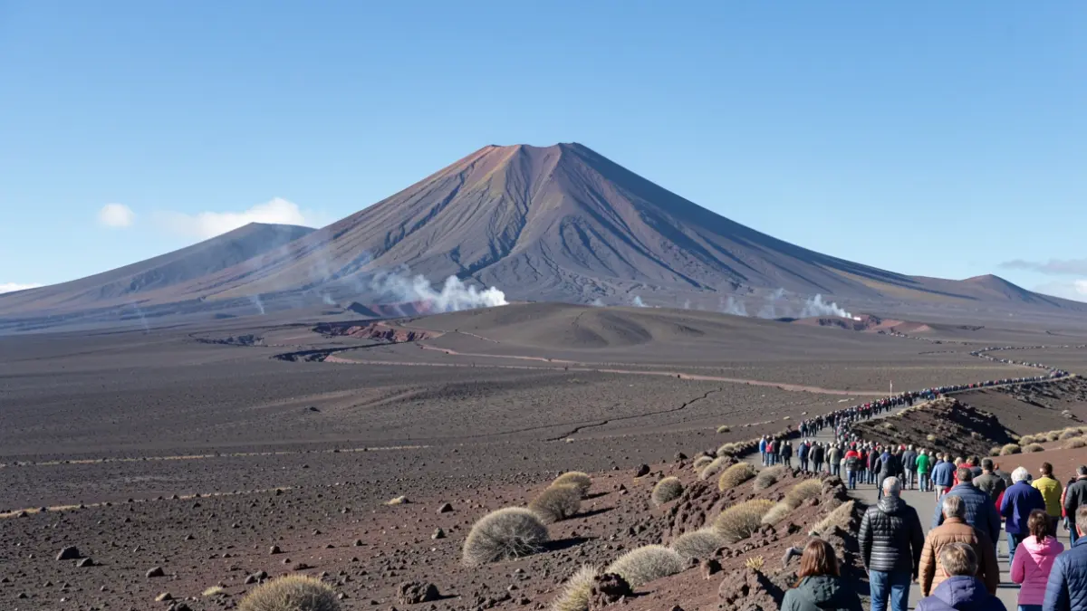 Paisaje volcánico de Tenerife con el Teide al fondo, mostrando la actividad sísmica.