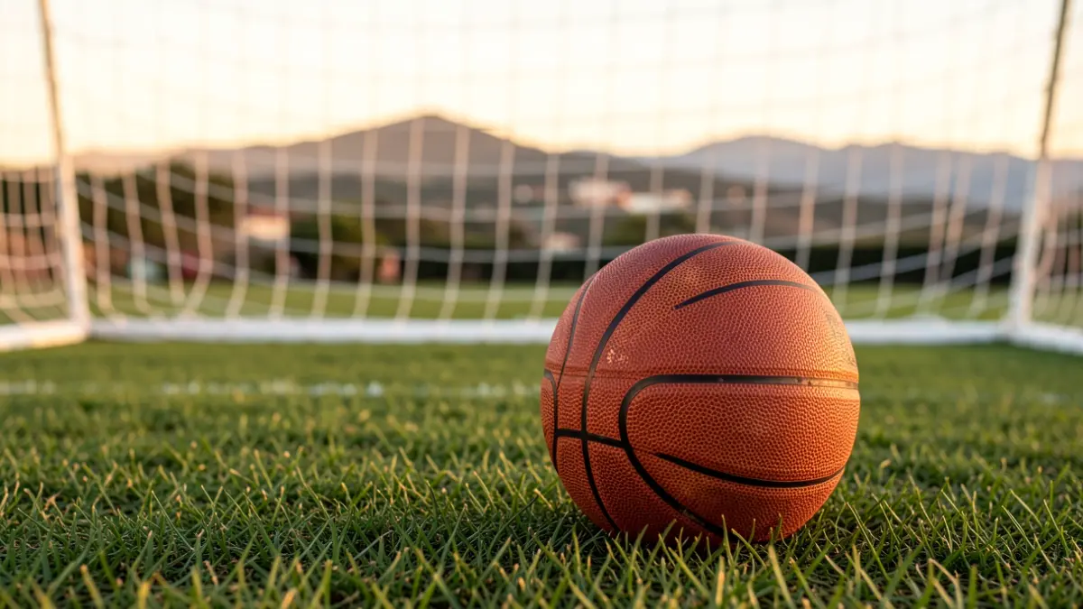Imagen genérica de un balón de baloncesto sobre césped con el fondo difuminado.