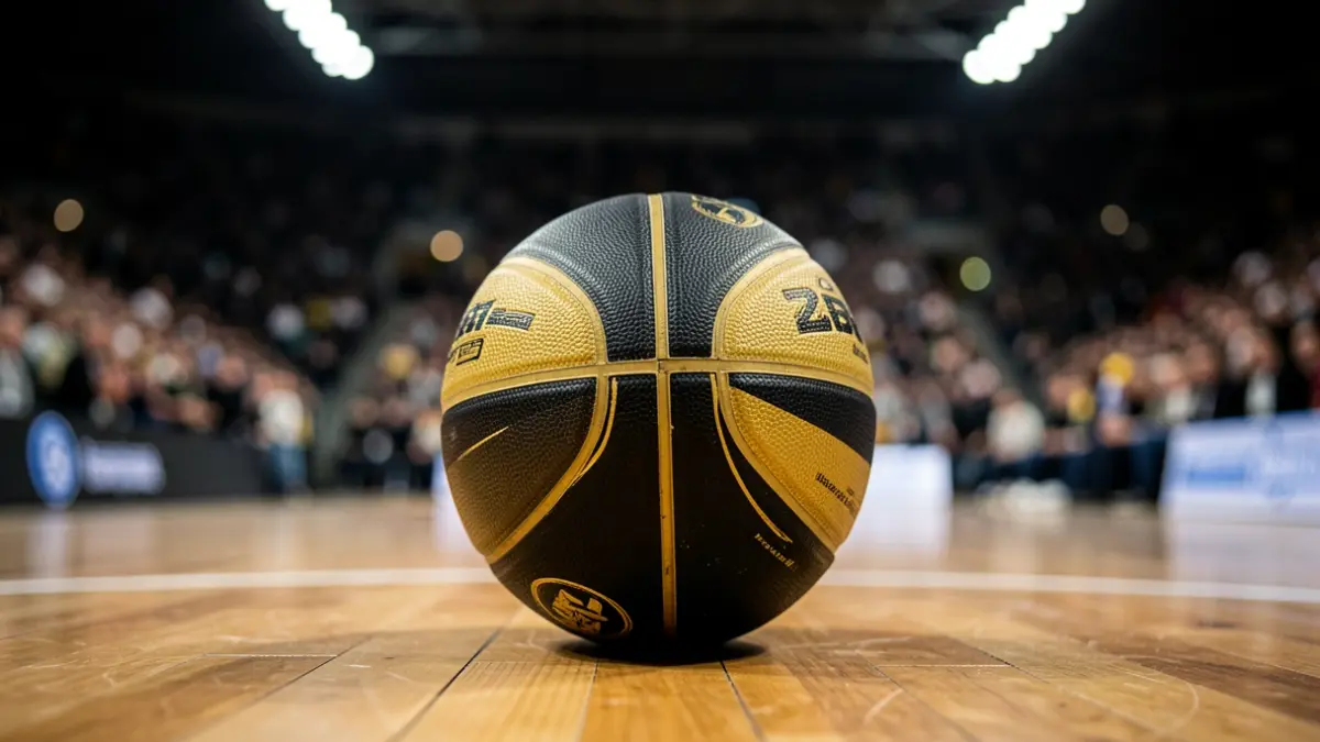Generic image of a basketball hoop in a sports arena.