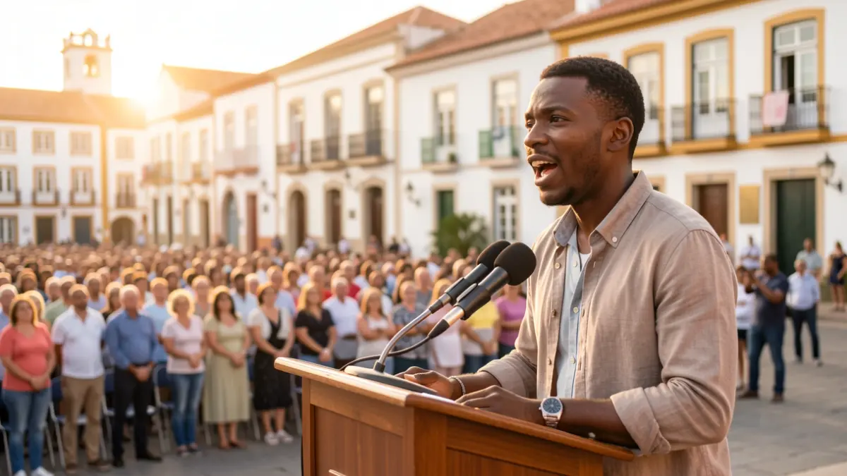 Young migrant speaking at a public event in Tenerife.