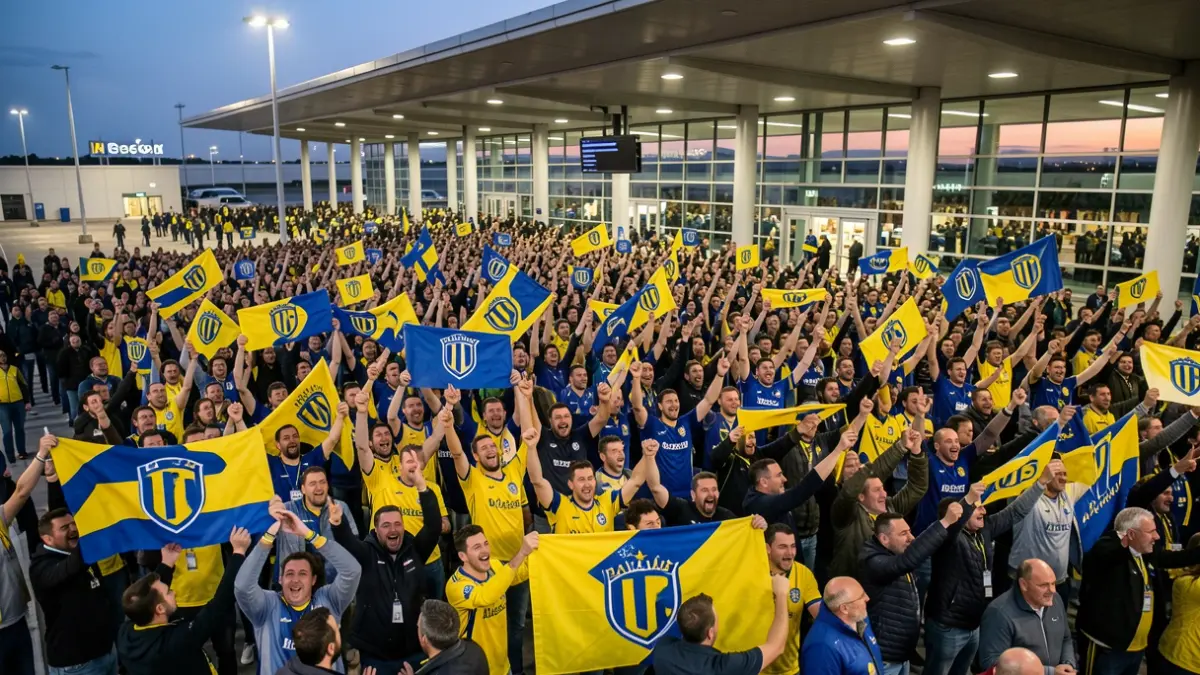 Generic image of UD Las Palmas fans receiving the team at the airport.