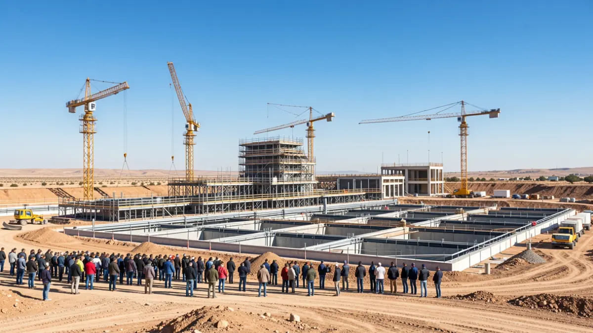 Imagen genérica de la ampliación de una depuradora con maquinaria de construcción.