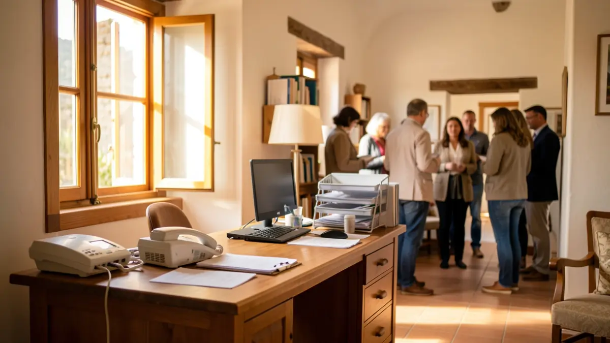 Interior of a rural medical office in the Canary Islands with warm lighting.