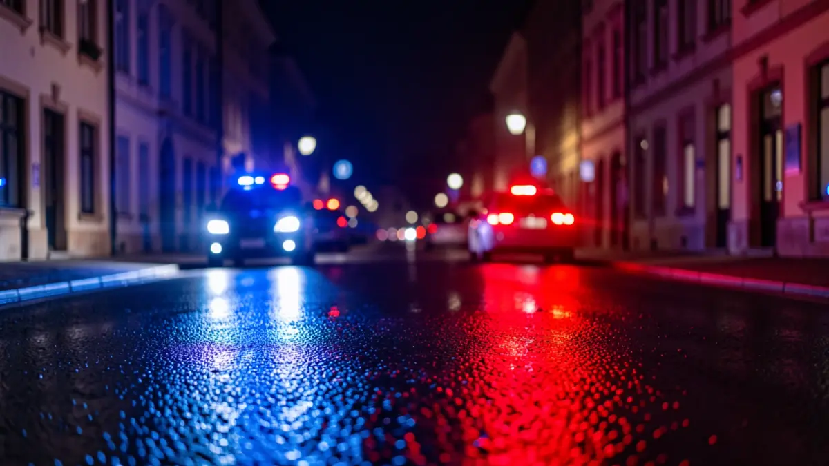 Imagen genérica de luces de emergencia policial reflejadas en el asfalto.