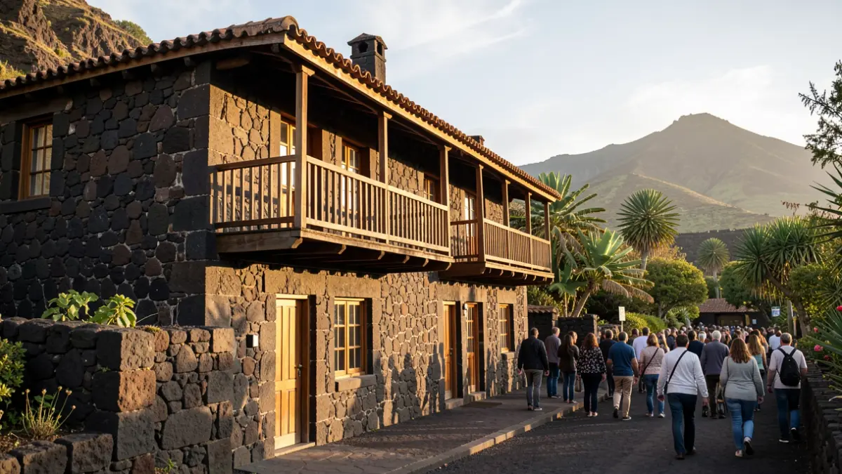 Facade of the Casa de los Arroyo, headquarters of the Lanzarote Biosphere Reserve, featuring traditional Canarian architecture.