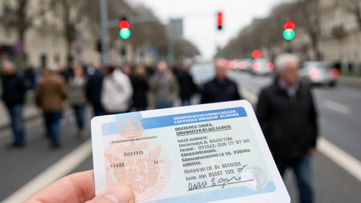 Generic image of a Spanish driving license with a blurred road background.