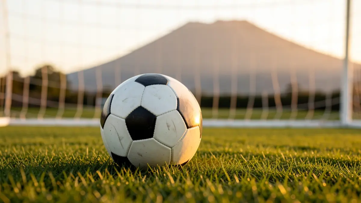 Imagen genérica de un balón de fútbol sobre césped con la red de portería desenfocada.
