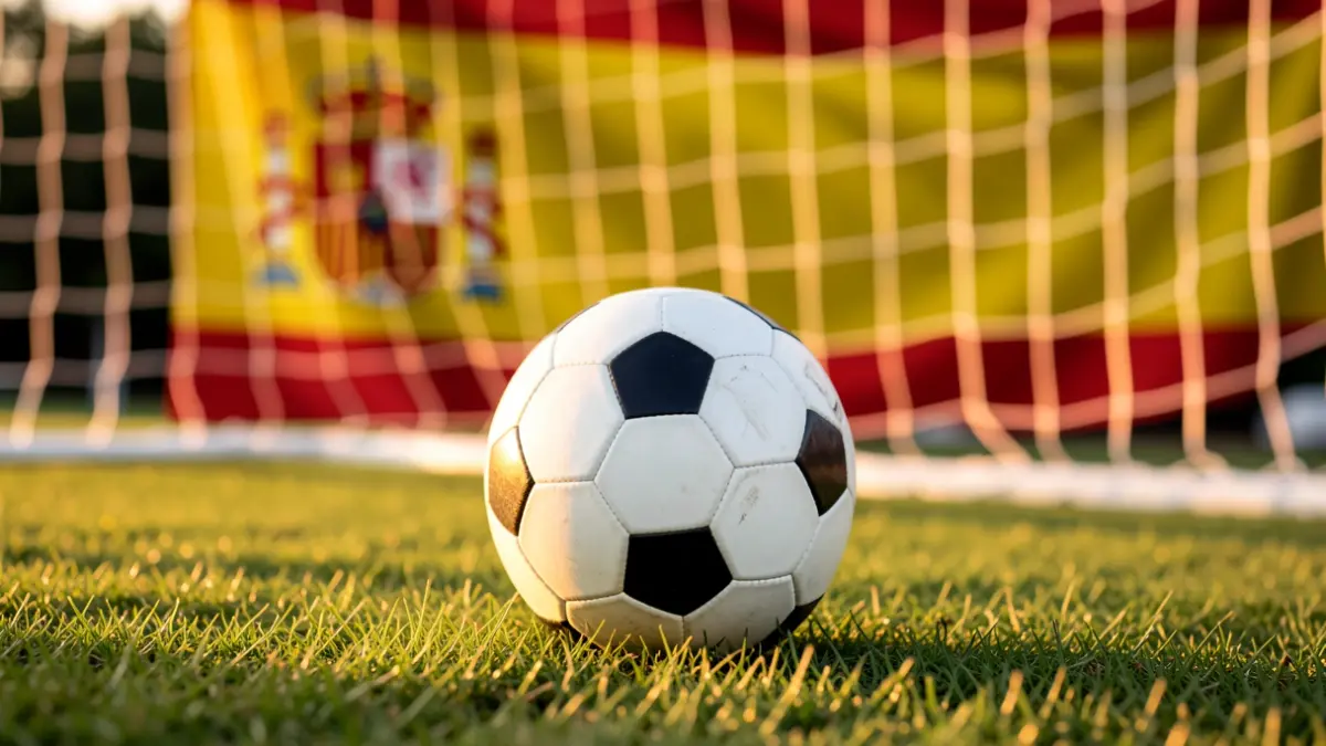 Imagen genérica de un balón de fútbol sobre césped con la red de portería desenfocada.