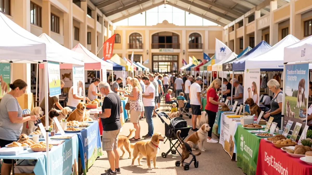 Generic image of an animal welfare fair with stands and families.