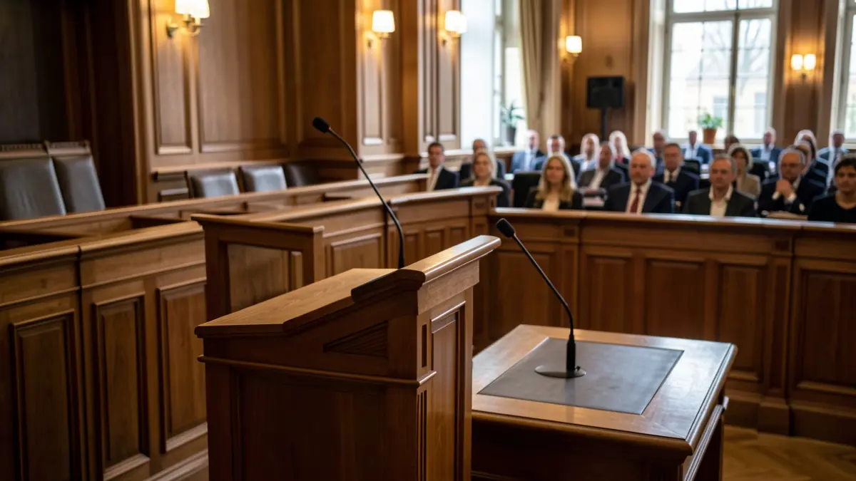 Generic image of an institutional courtroom.