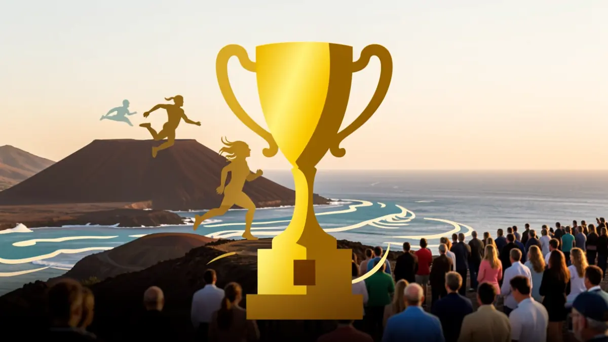 Generic image of a sports trophy with the volcanic landscape of La Gomera in the background.