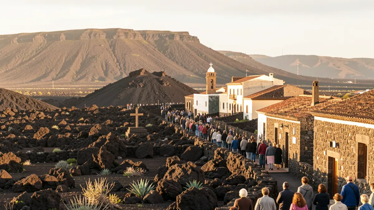 Generic image of traditional Canarian architecture with a religious symbol.