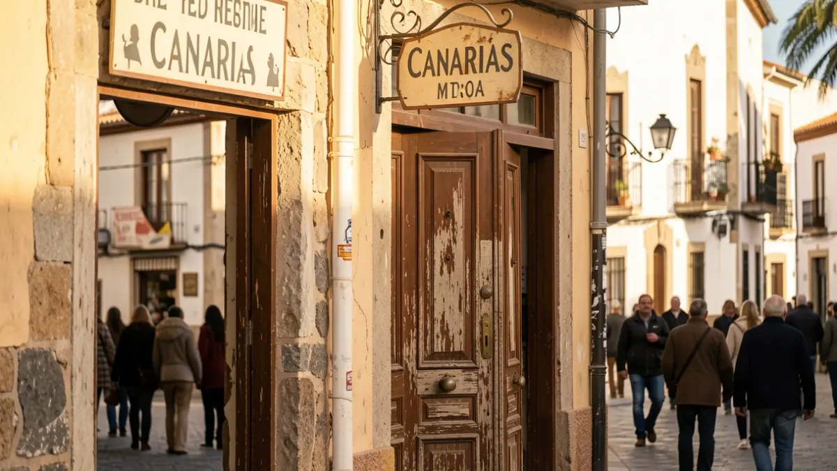 Fachada de un pequeño comercio tradicional en un barrio histórico de Canarias.
