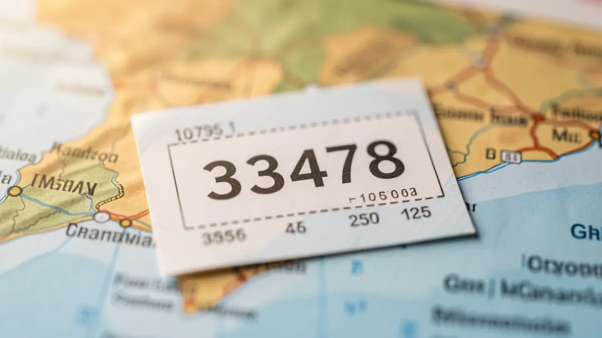 Un décimo de lotería con el número 33478 sobre un mapa de Gran Canaria.