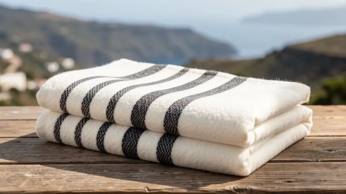 Traditional white wool 'manta esperancera' with dark stripes.